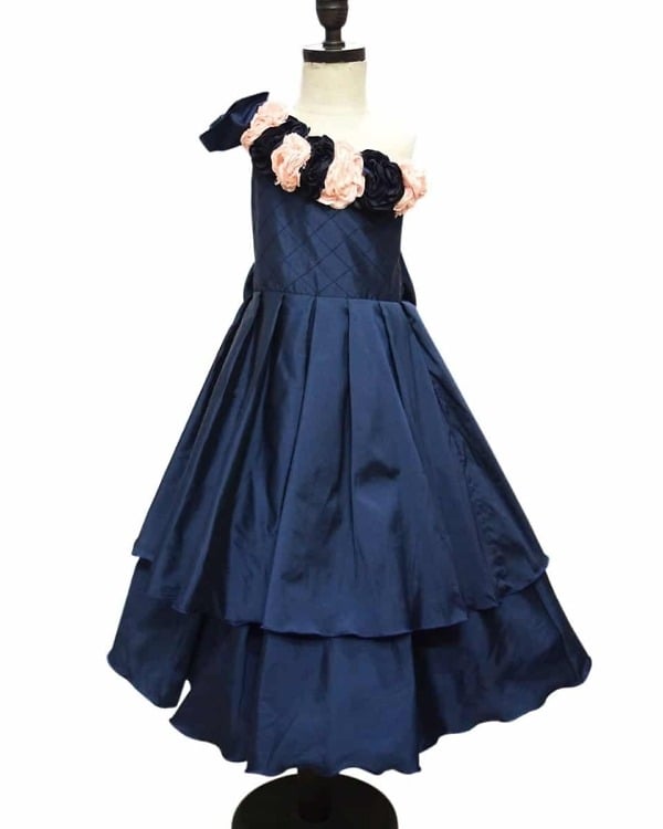 One-shoulder long dress for girls, stylish birthday or wedding outfit