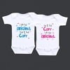Funny twin baby onesies for boys and girls, cute gifting outfit
