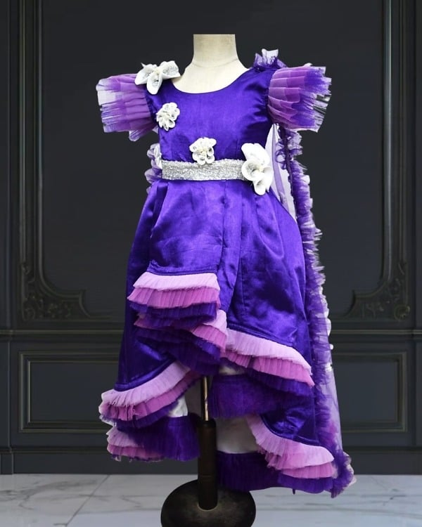 High-low princess dress with LED cape, stylish baby girl birthday gown