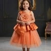 Orange baby girl dress frock, toddler birthday party outfit, cute kids festive wear
