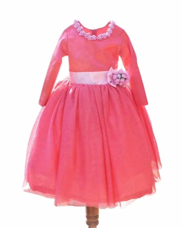 Pink baby girl party frock, stylish birthday or festive outfit