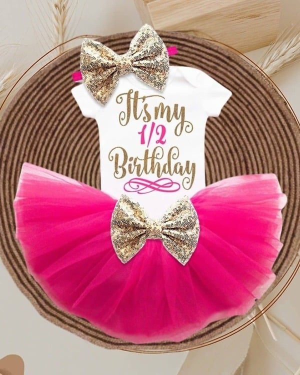 Half birthday outfit for baby girl celebration dress