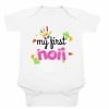Long half-sleeve Holi bodysuit for baby girls, colorful festival wear