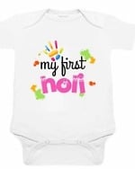 Long half-sleeve Holi bodysuit for baby girls, colorful festival wear