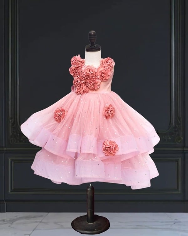 Mauve net dress with stonework, baby girl birthday party outfit, elegant