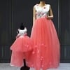 Mom daughter matching gown for family stylish birthday celebration wear