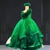 Green baby princess cascade gown, toddler girl, birthday or party, elegant and cute