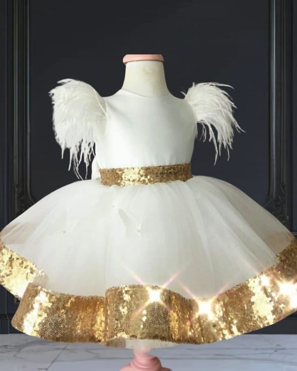 Luxury white and gold party dress, toddler girl, birthday or festive, stylish