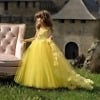 Luxury lemon yellow party gown for girls, stylish birthday dress