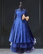 Luxury royal blue high-low dress for girls, stylish birthday gown