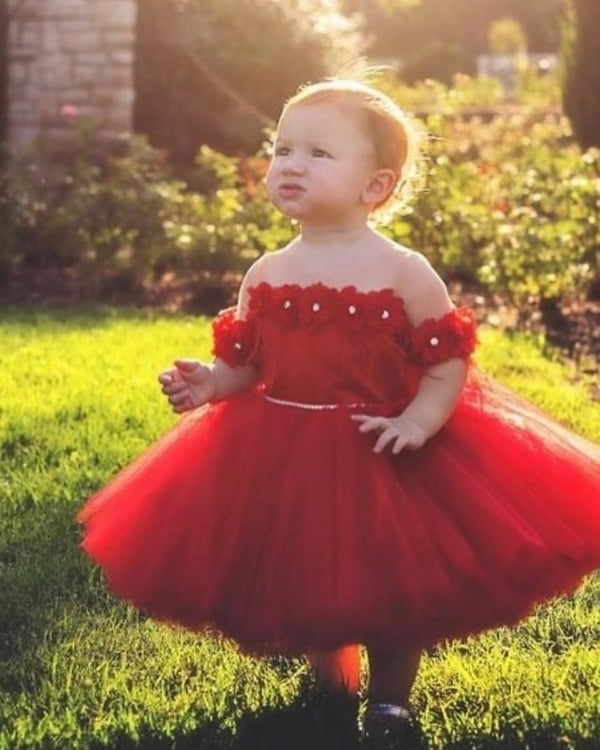 Trendy red party wear dress for girls, cute birthday outfit