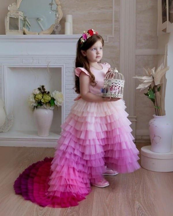 Pink ombre birthday gown, baby girl party dress, cute and stylish
