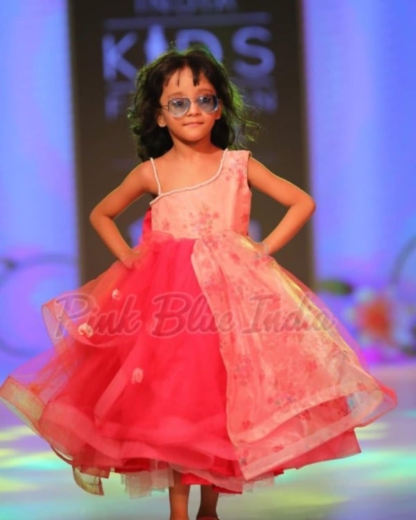 Pink organza gown, baby girl birthday party dress, stylish and festive