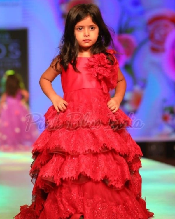 Maroon birthday long gown for girls, stylish celebration outfit