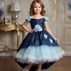 Navy blue girls dress frock, birthday party gown for kids, stylish princess outfit