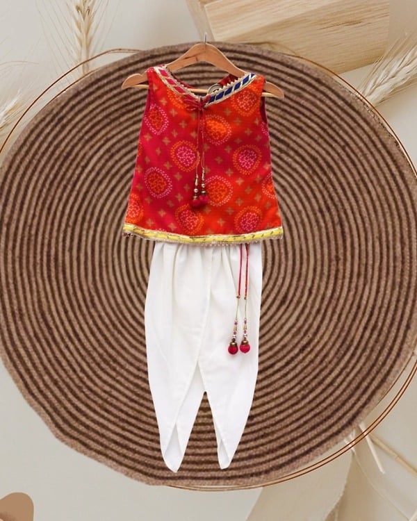 Designer hoti dress with Jaipuri bandhej top, baby girl festive outfit