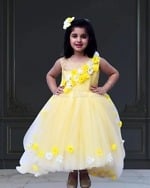 Yellow party gown for baby girls, cute birthday dress