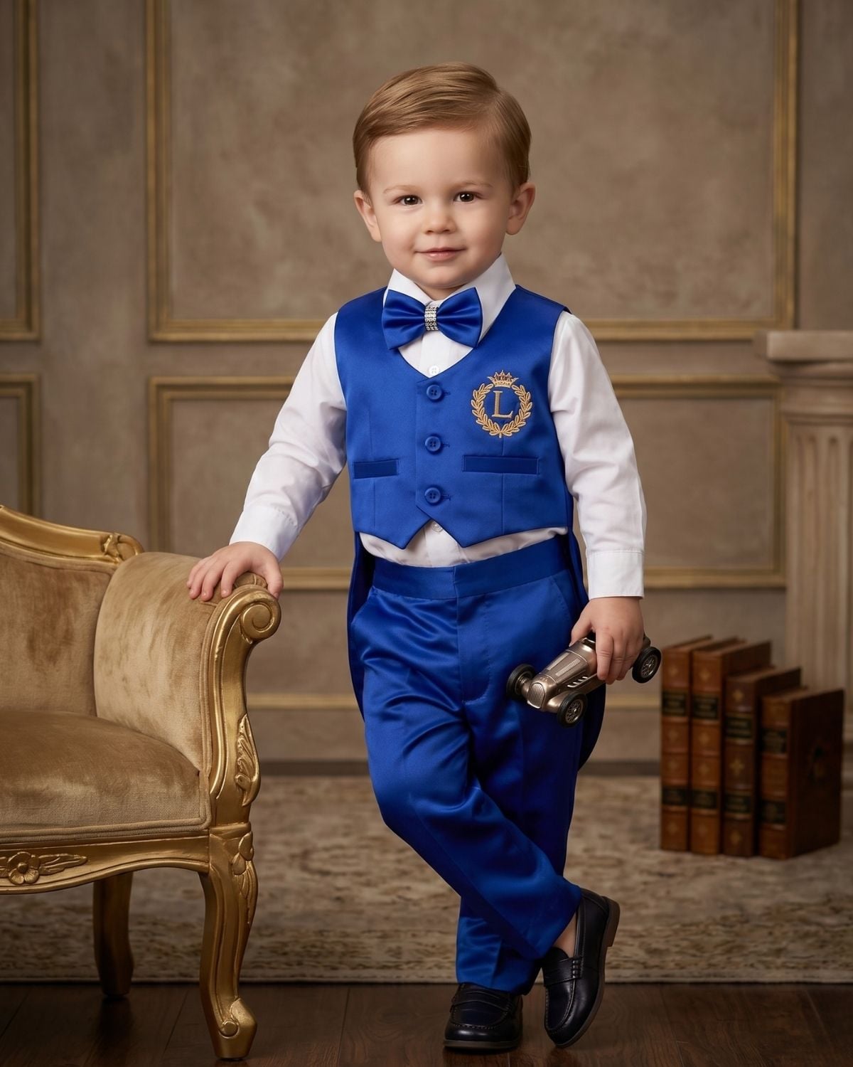 Baby Boy's Custom Made Royal Blue & White Birthday Tailcoat Suit