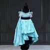 Blue off-shoulder high-low birthday dress for baby girl, cute party gown