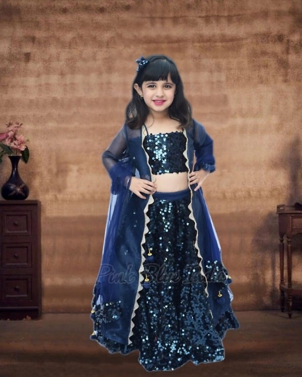 Blue lehenga for baby girl stylish wedding festive wear traditional outfit