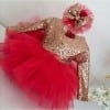 Red sequin party wear dress for girls, stylish birthday gown