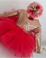 Red sequin party wear dress for girls, stylish birthday gown