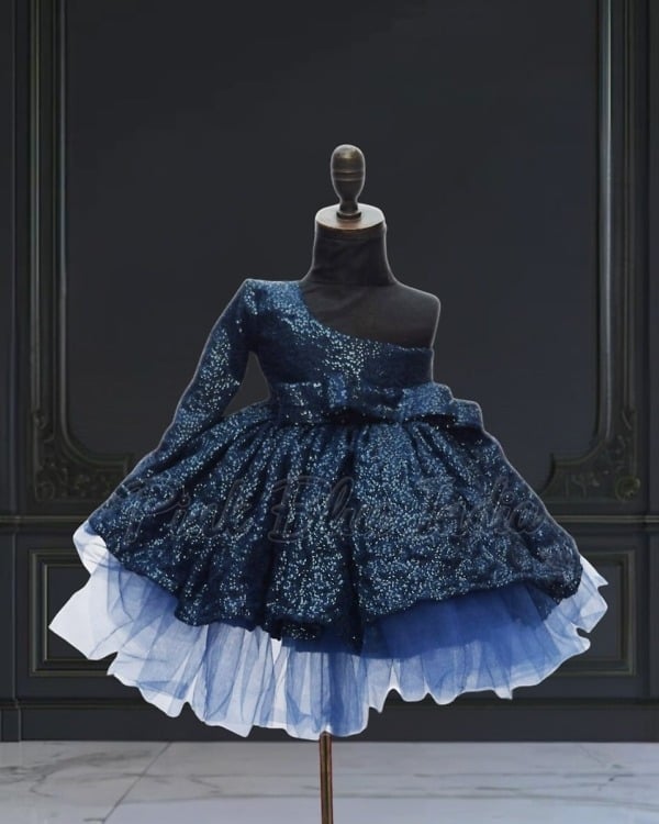 Blue sequin one shoulder dress for girls stylish birthday party wear outfit