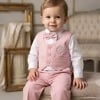 Newborn baby boy pink waistcoat with white shirt, bow tie and pants, cute personalised first birthday outfit