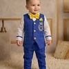Baby boy royal blue printed waistcoat with yellow bow tie for first birthday party gift