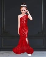 One-shoulder sequin girls dress, toddler girl, birthday or party, stylish and cute