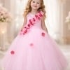 Pink princess dress frock for girls, birthday party gown for kids, fluffy tutu outfit