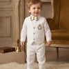 Toddler boy cream off white embroidered waistcoat suit for first birthday party kids gift