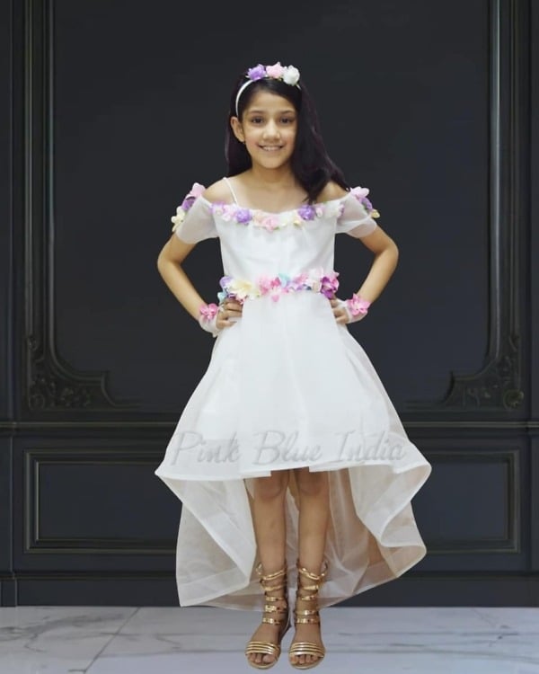 White birthday dress for baby girl elegant stylish party wear outfit