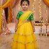 Kids girl yellow green designer lehenga for haldi ceremony cute festive ethnic celebration dress