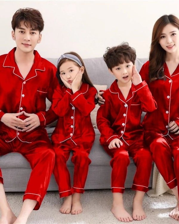 Red family night suit, stylish matching festive outfit
