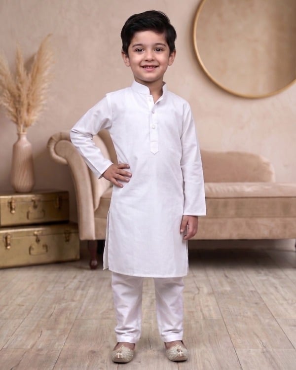 Baby boy white cotton kurta pajama for Holi festival cute ethnic kids family function gift wear