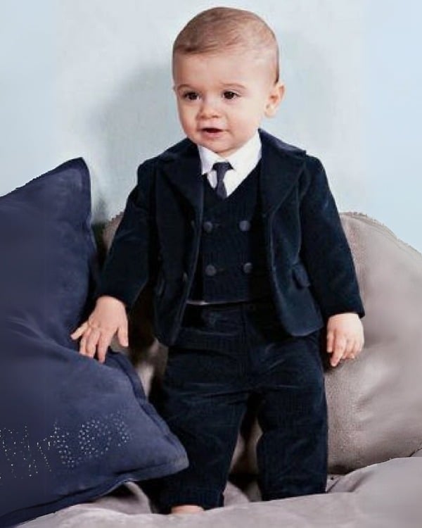 Blue velvet baby boy suit, stylish wedding or festival wear