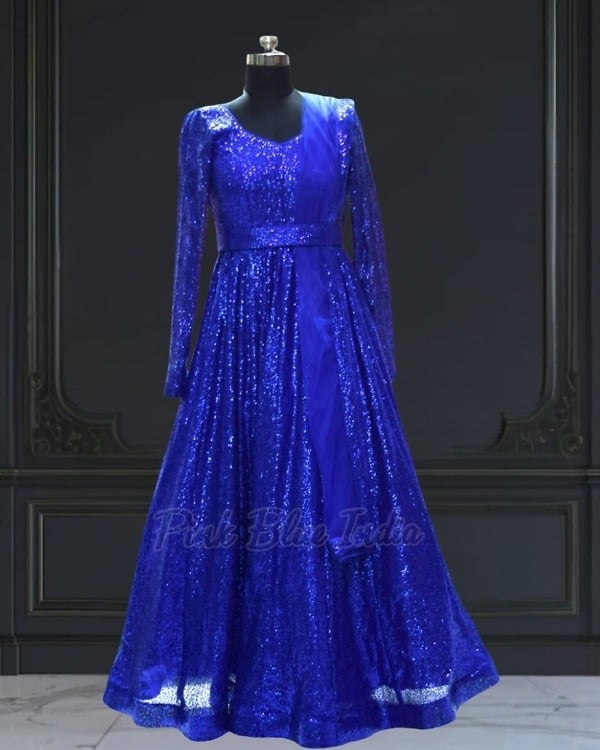 Blue party gown for women, elegant outfit for wedding and evening events