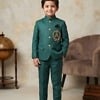 Kids boy forest green royal Indian jodhpuri suit with embroidered emblem for wedding ethnic family