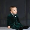 Green velvet suit for boys, stylish festive party outfit