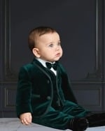 Green velvet suit for boys, stylish festive party outfit