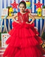 Red party gown kids girl birthday dress stylish festive wear