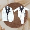 White matching party suits for father son, stylish outfit for weddings and events