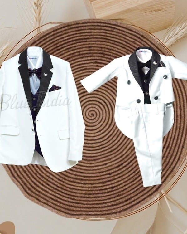White matching party suits for father son, stylish outfit for weddings and events