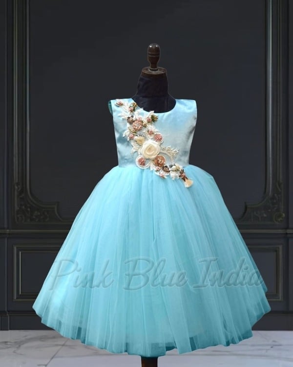 Elsa blue dress for baby girl, princess themed outfit for birthday party