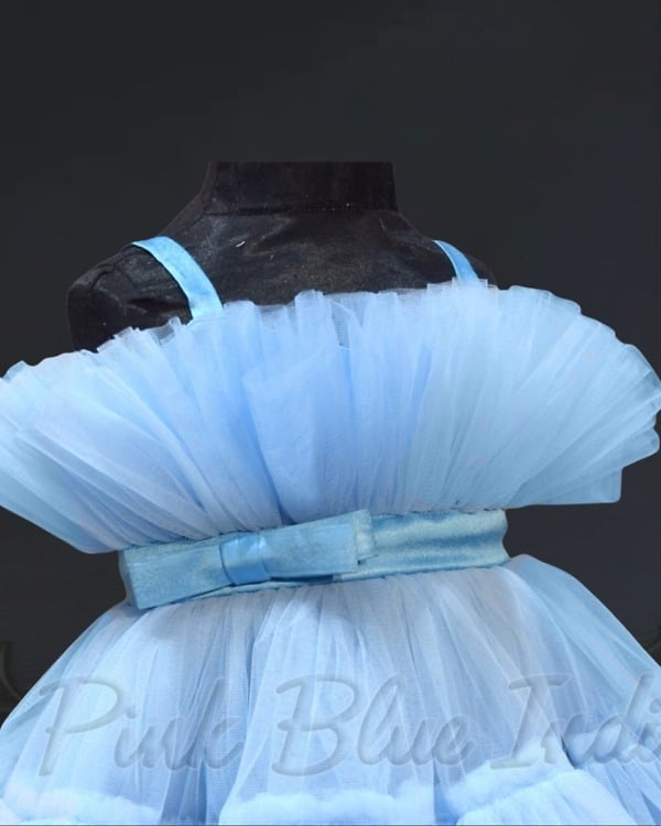 Powder blue princess dress for girls front view elegant party gown