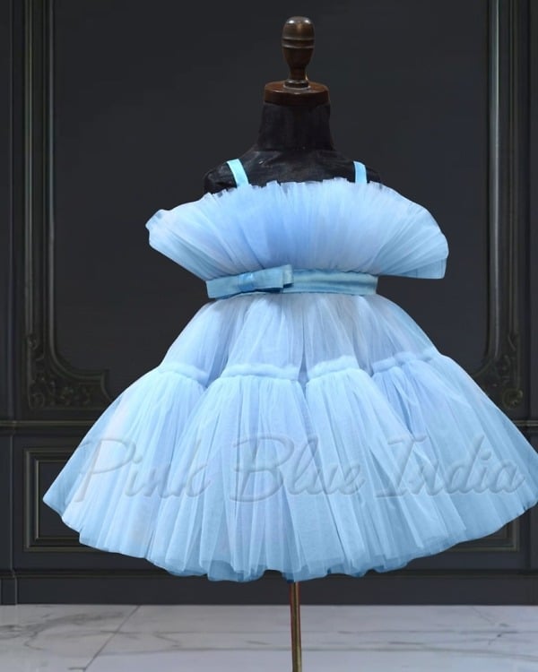 Powder blue princess dress for girls side view stylish birthday outfit