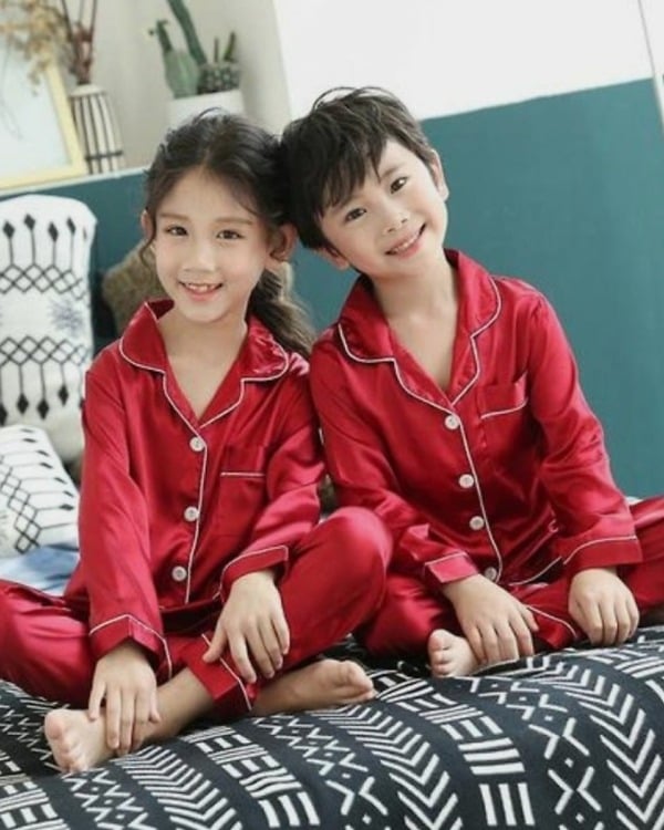 Red satin night suit for babies, cute gifting option, stylish sleepwear