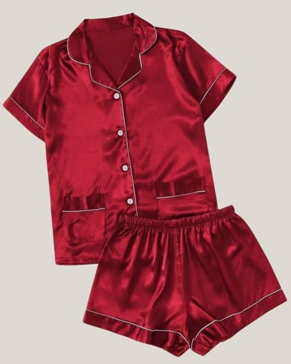 Girls red satin night suit stylish soft fabric comfortable sleepwear home wear