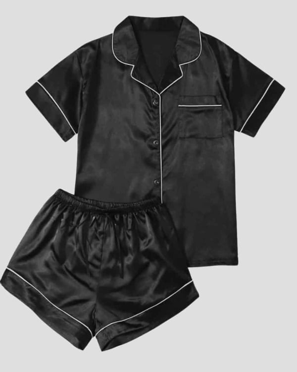 Kids black satin night suit comfortable soft fabric stylish sleepwear home wear